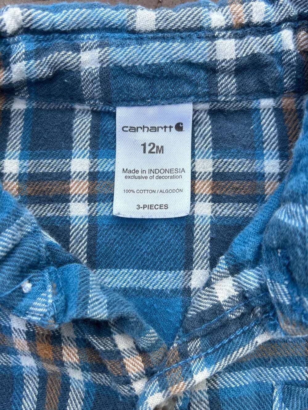 Carhartt Baby Boy's 12M Blue Plaid Cotton Flannel Long Sleeve Shirt - Picture 4 of 6